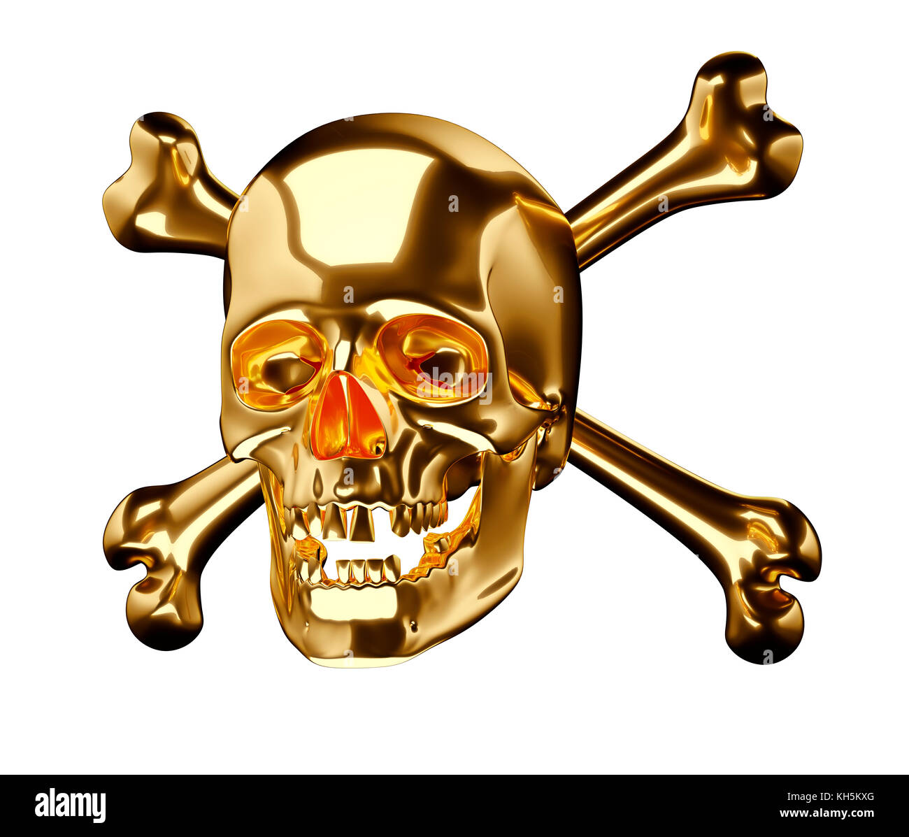 Golden Skull with crossbones or totenkopf isolated on white 3d