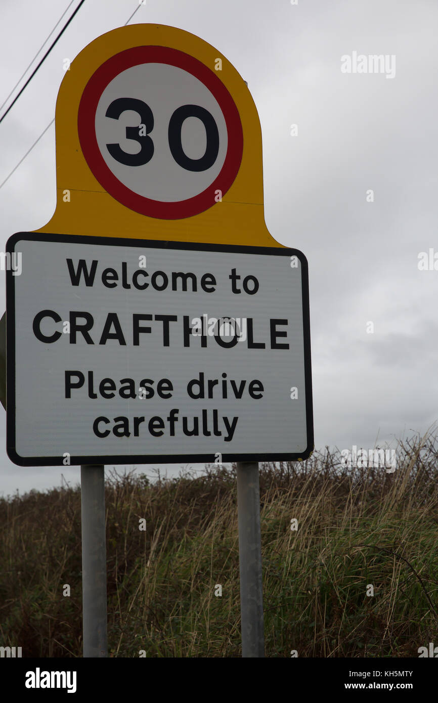 Welcome to Crafthole sign Stock Photo