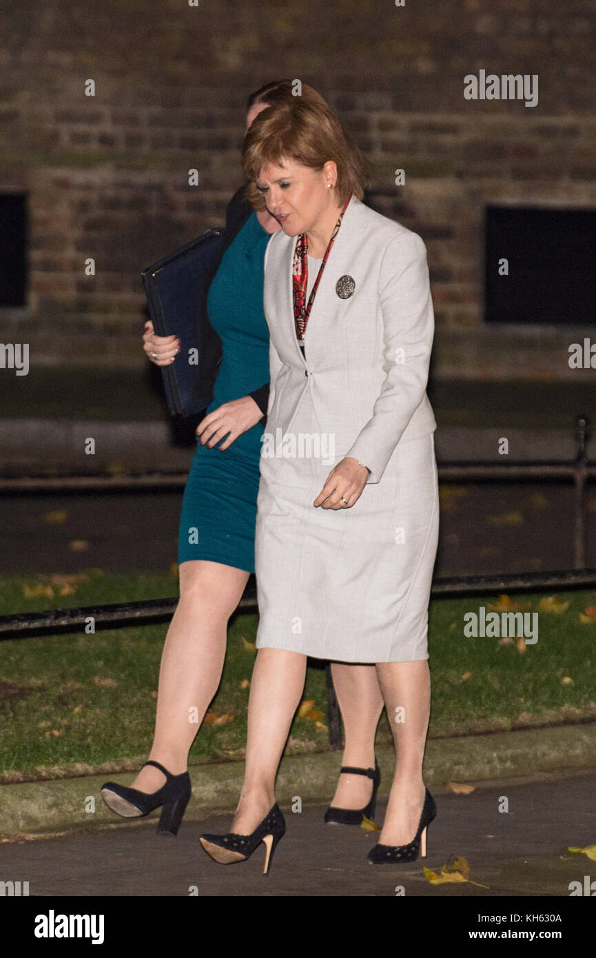 London, United Kingdom. 14th Nov, 2017. UK Prime Minister Theresa May welcomes the First Minister of Scotland, Nicola Sturgeon to Downing Street. Credit: Peter Manning/Alamy Live News Stock Photo