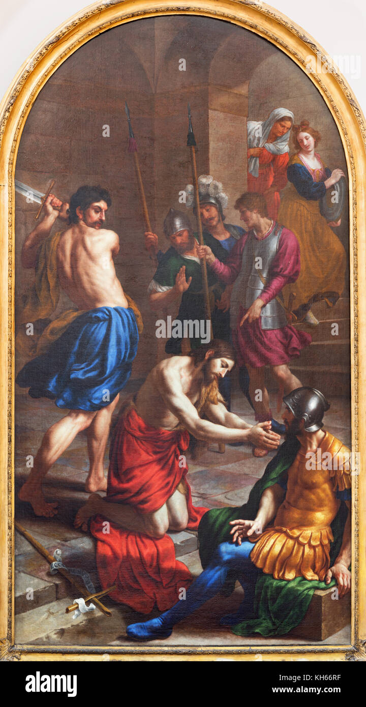 LONDON, GREAT BRITAIN - SEPTEMBER 17, 2017: The painting of Decapitation of St. John the Baptist in St. Peter Italian church by Alessandro Turchi Stock Photo