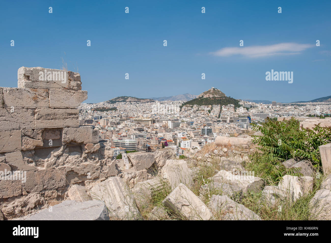 Aerial view of Athens and Mount Lycabettus from Acropolis Stock Photo