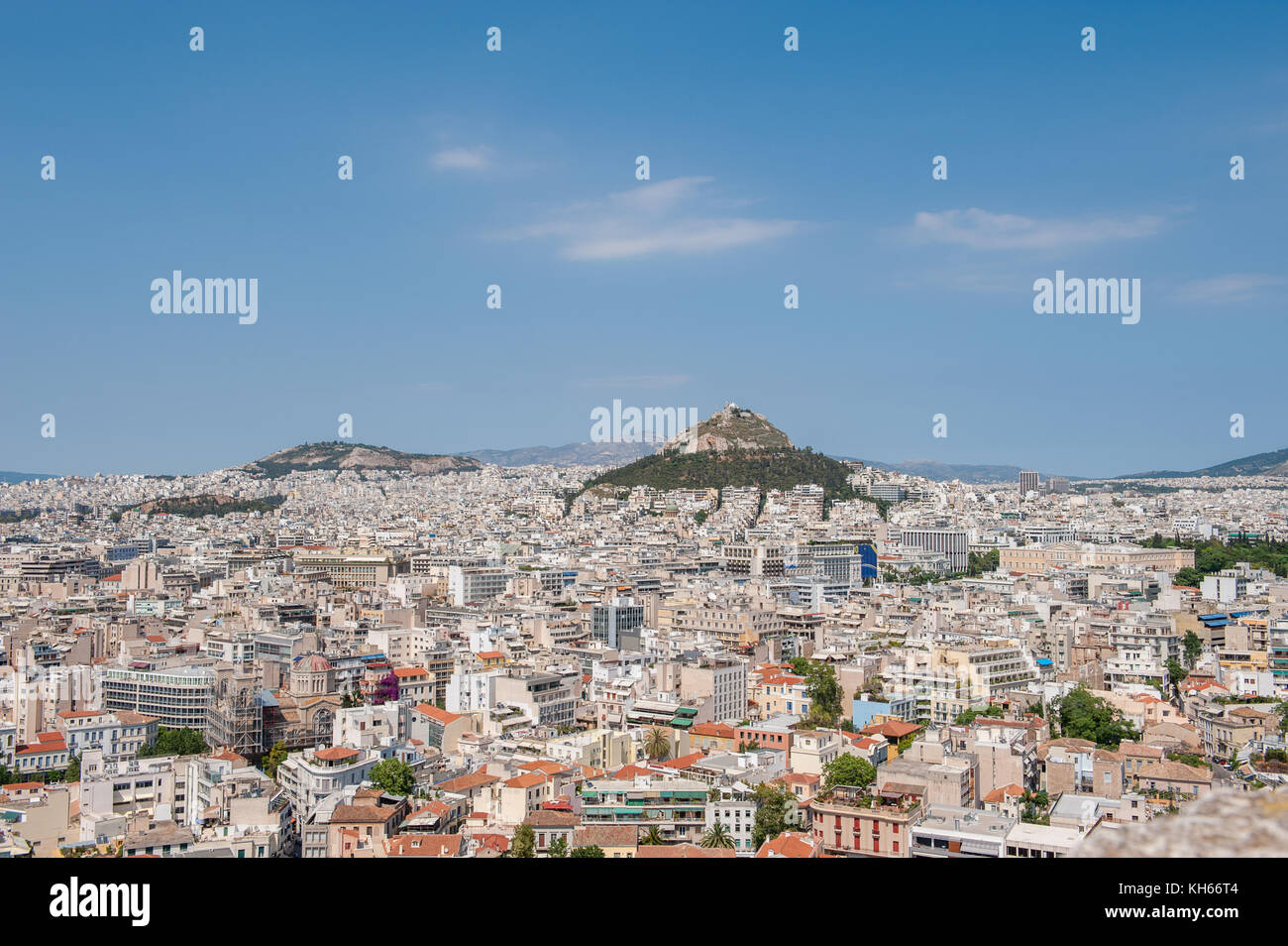 Aerial view of Athens and Mount Lycabettus from Acropolis Stock Photo