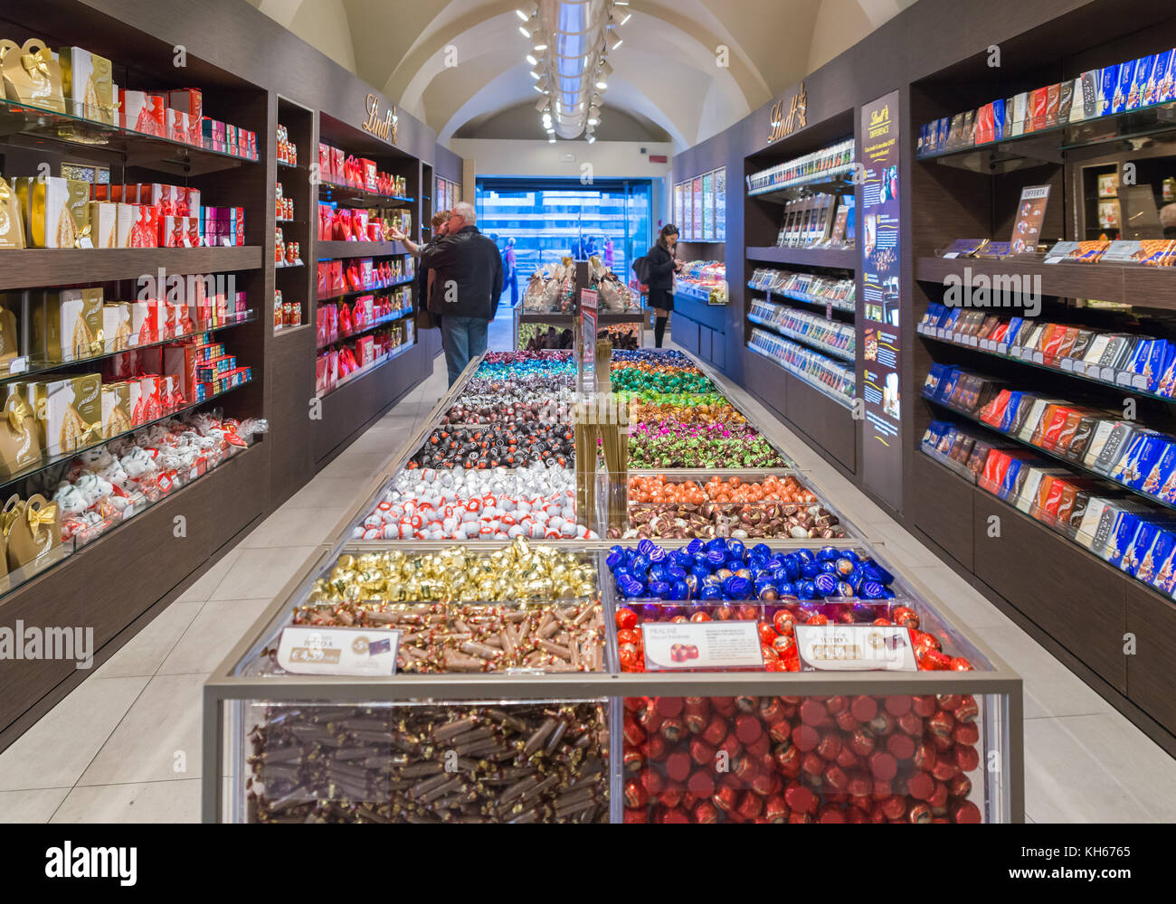lindt a swiss luxury chocolate shop display in florence christmas nut gift