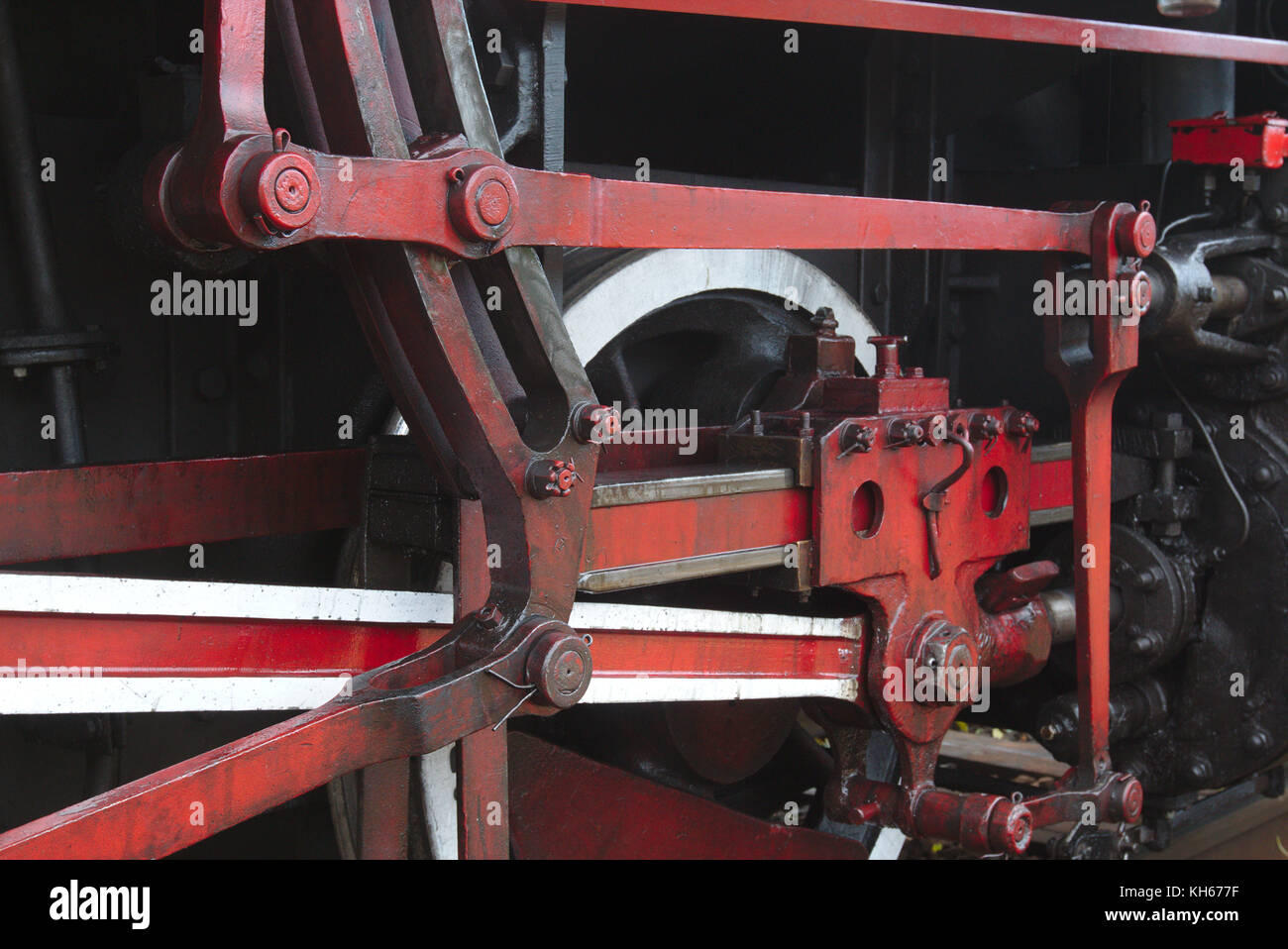 Detail of the running gear of a steam locomotive TKh 05353 Stock Photo