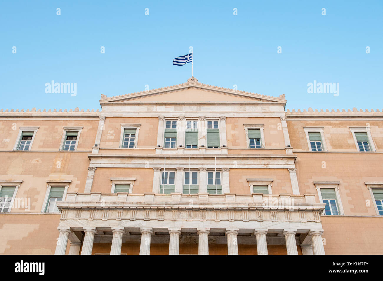 The Old Royal palace housing the Greek Parliament at Syntagma square in Athens, Greece Stock Photo