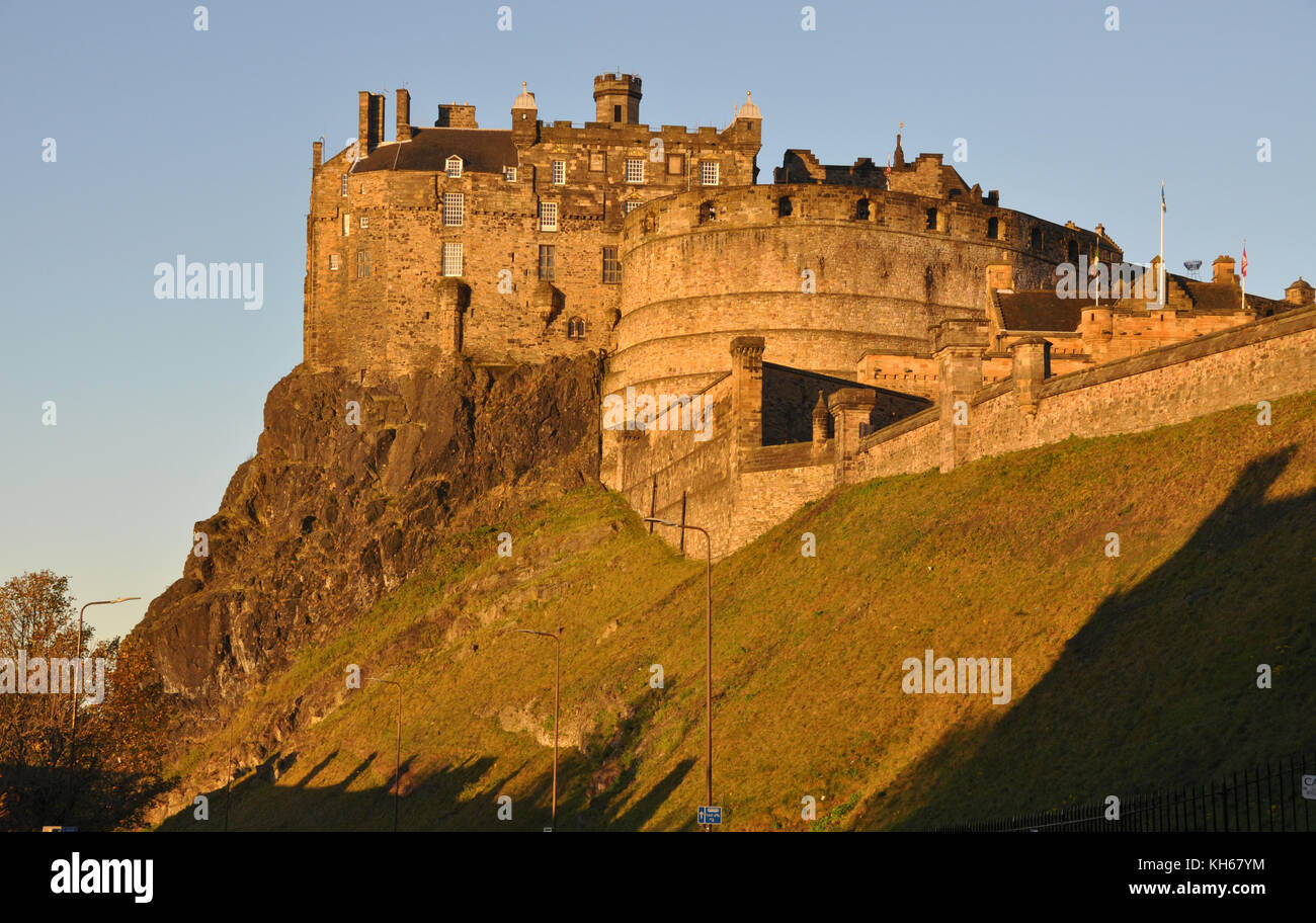 Edinburgh Castle, Scotland, in evening sunlight Stock Photo