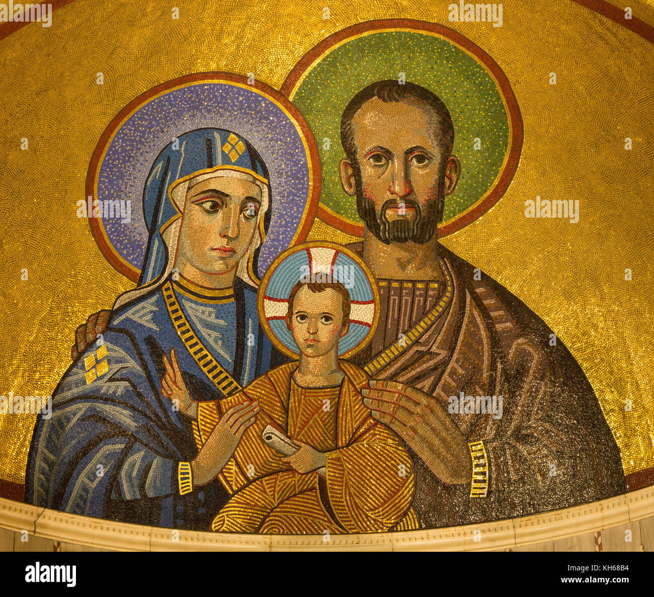 LONDON, GREAT BRITAIN - SEPTEMBER 17, 2017: The mosaic of Holy Family in Westminster cathedral designed by Christopher Hobbs (2003). Stock Photo