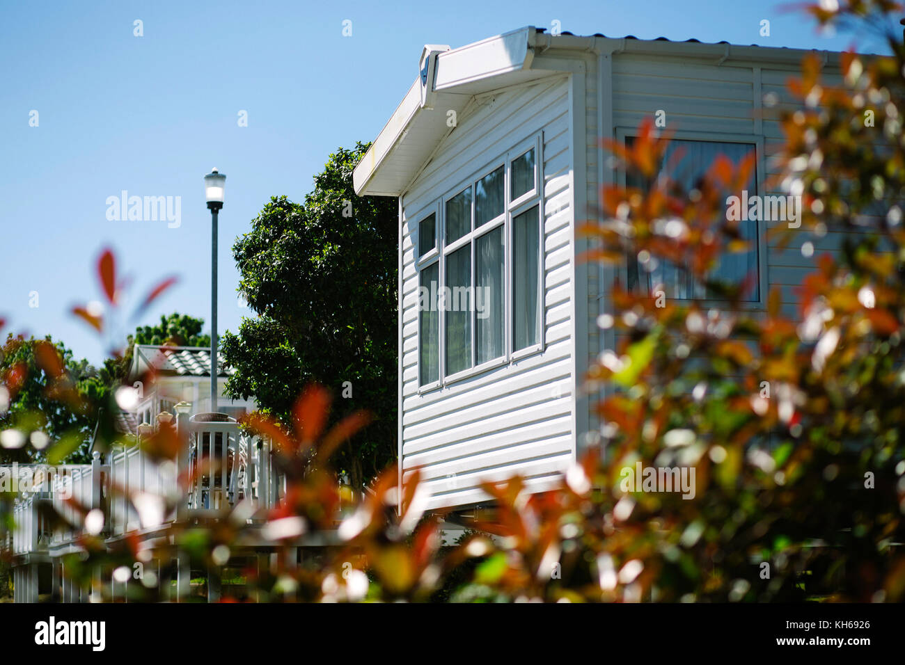 A static caravan / holiday home in Rockley Park, near Poole, Dorset Stock Photo