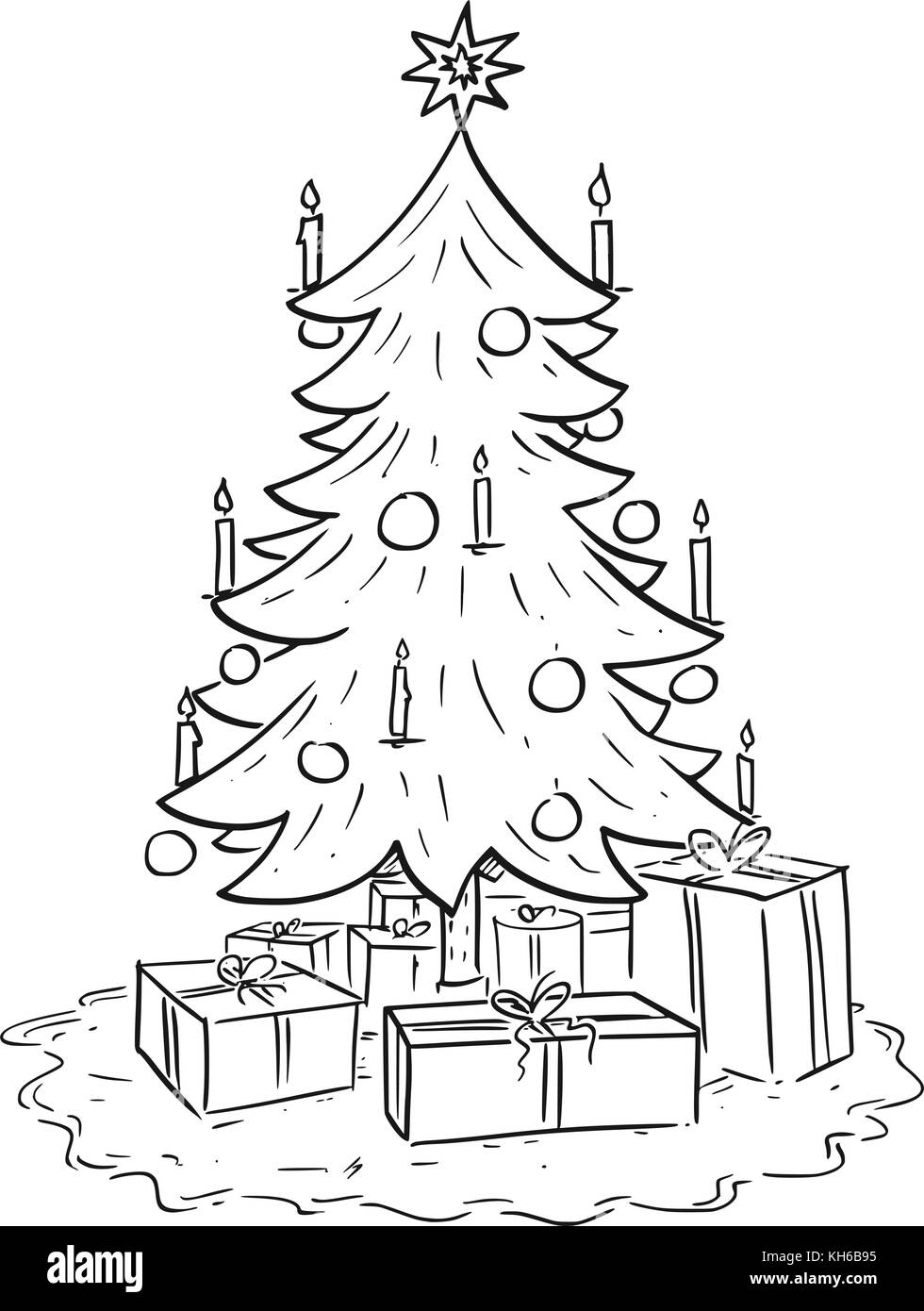 Cartoon drawing illustration of Christmas spruce or fir tree with