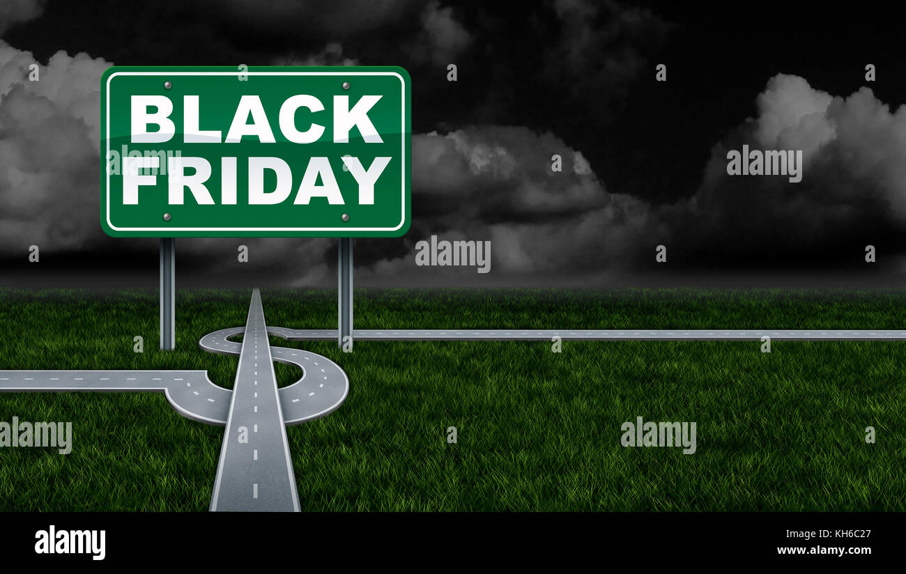 Black friday promoting profit sales sign and seasonal retail promotion advertising and marketing for discounted prices as a street sign and dollar. Stock Photo