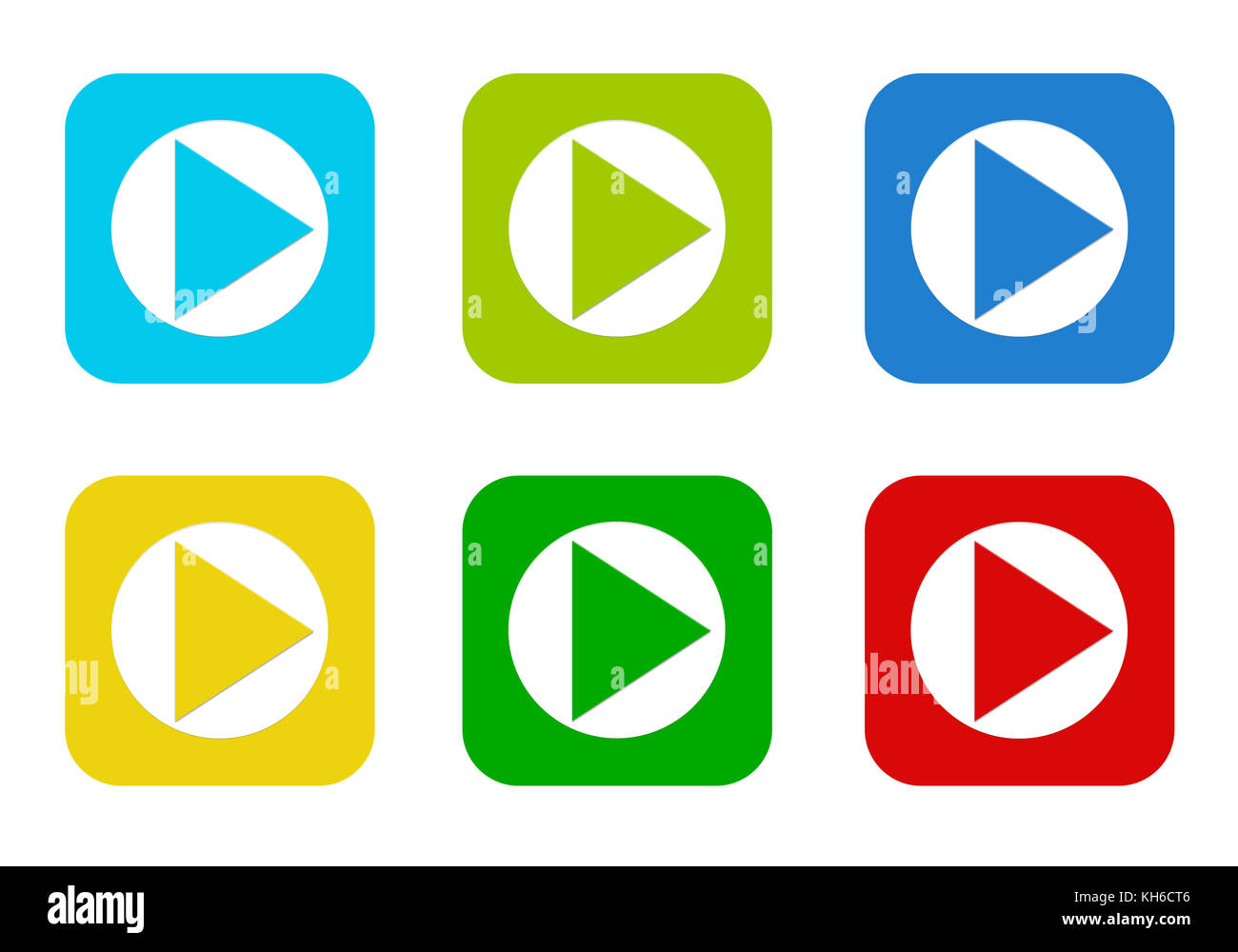 Set of rounded square colorful flat icons with play symbol in blue ...