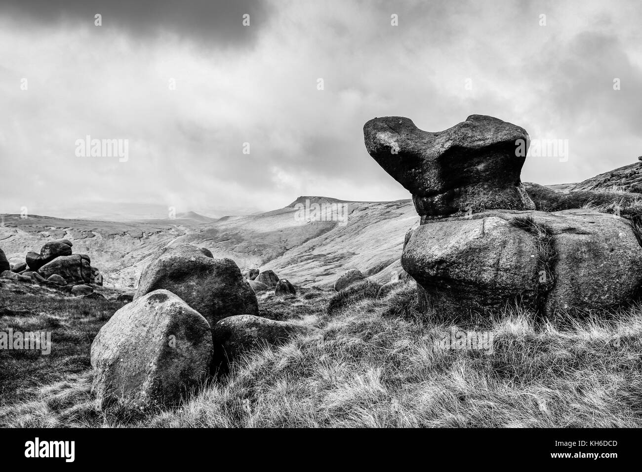Rock Formations around Kinder Scout in The Derbyshire Peak District, England Stock Photo