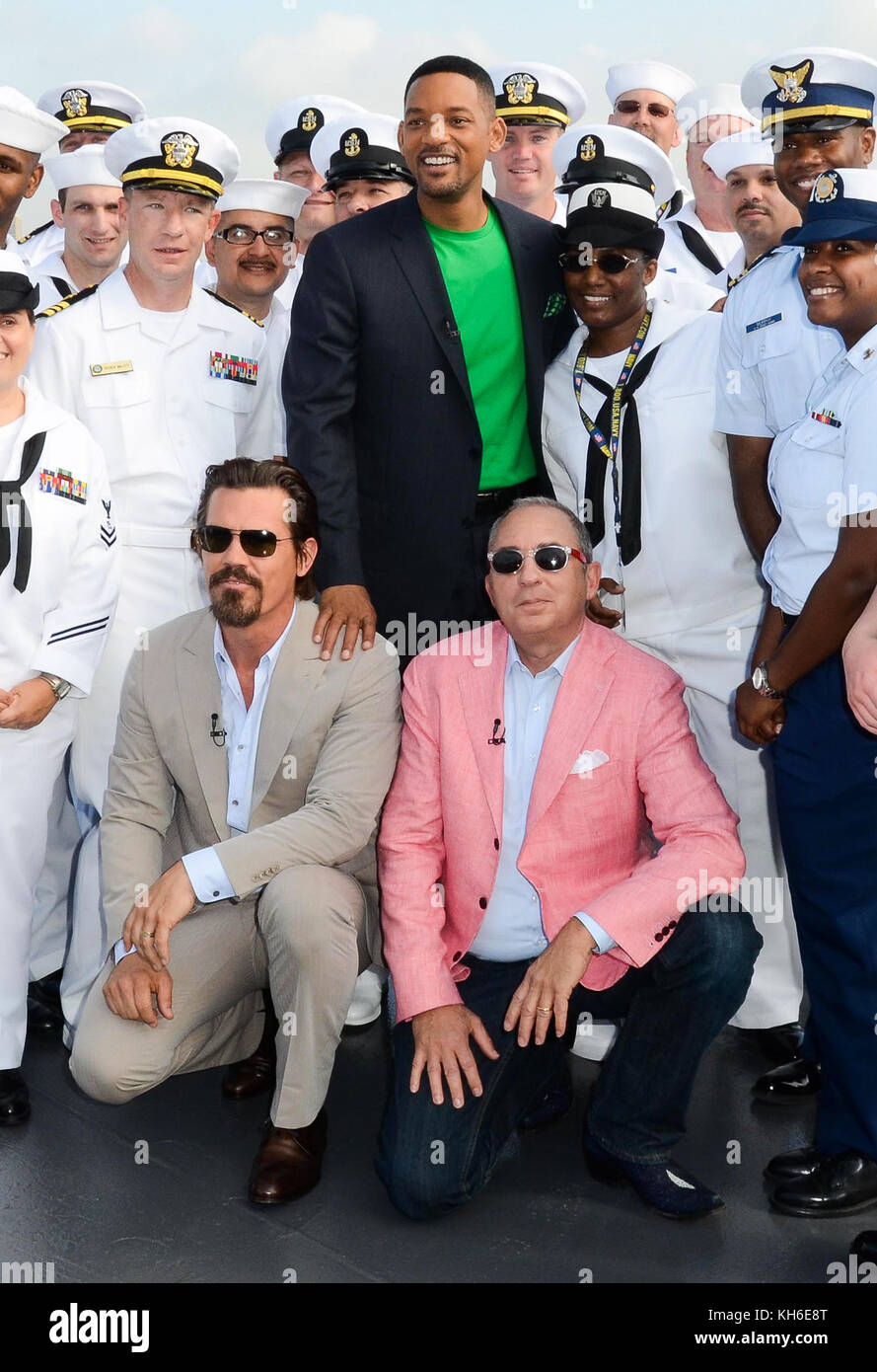 Josh Brolin, Will Smith, and director Barry Sonnenfeld at The Intrepid promoting the film Men In Black III, May 23, 2012. Copyright Kristen Driscoll / Media Punch Stock Photo