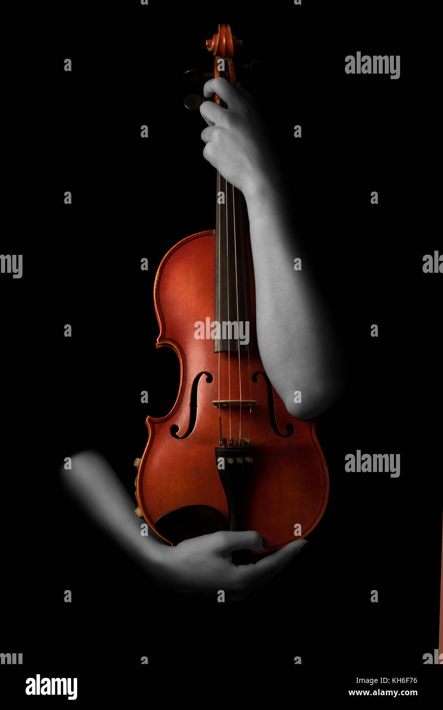 Violin music instrument violinist. Classical player hands. Details of