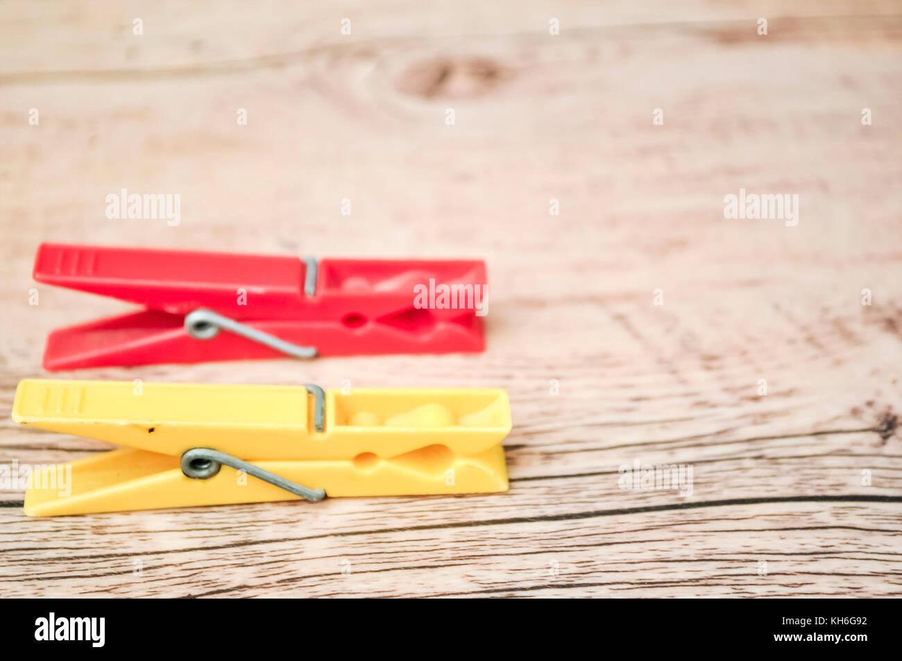 Clips for drying clothes indoors and outdoors. Holders wet cloth Stock