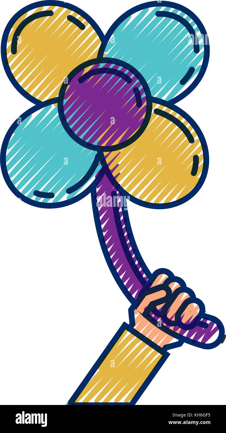 hand holding balloons shaped flower petals decoration Stock Vector