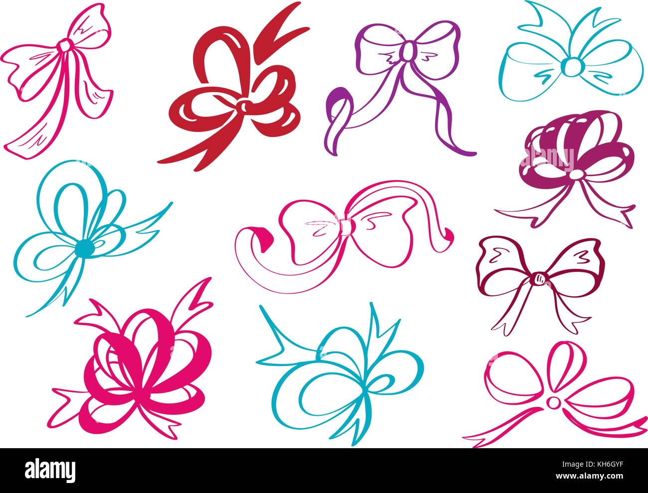 Doodle style decorative multicolor ribbon and bow vector illustration Stock Vector