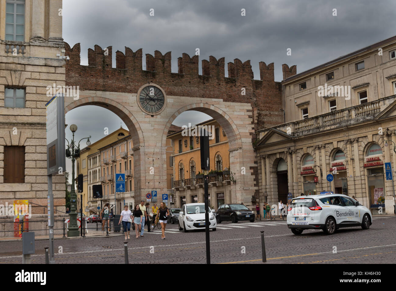 Cloudy day in Town gate at the Piazza Bra in Verona, Veneto, Italy Stock Photo