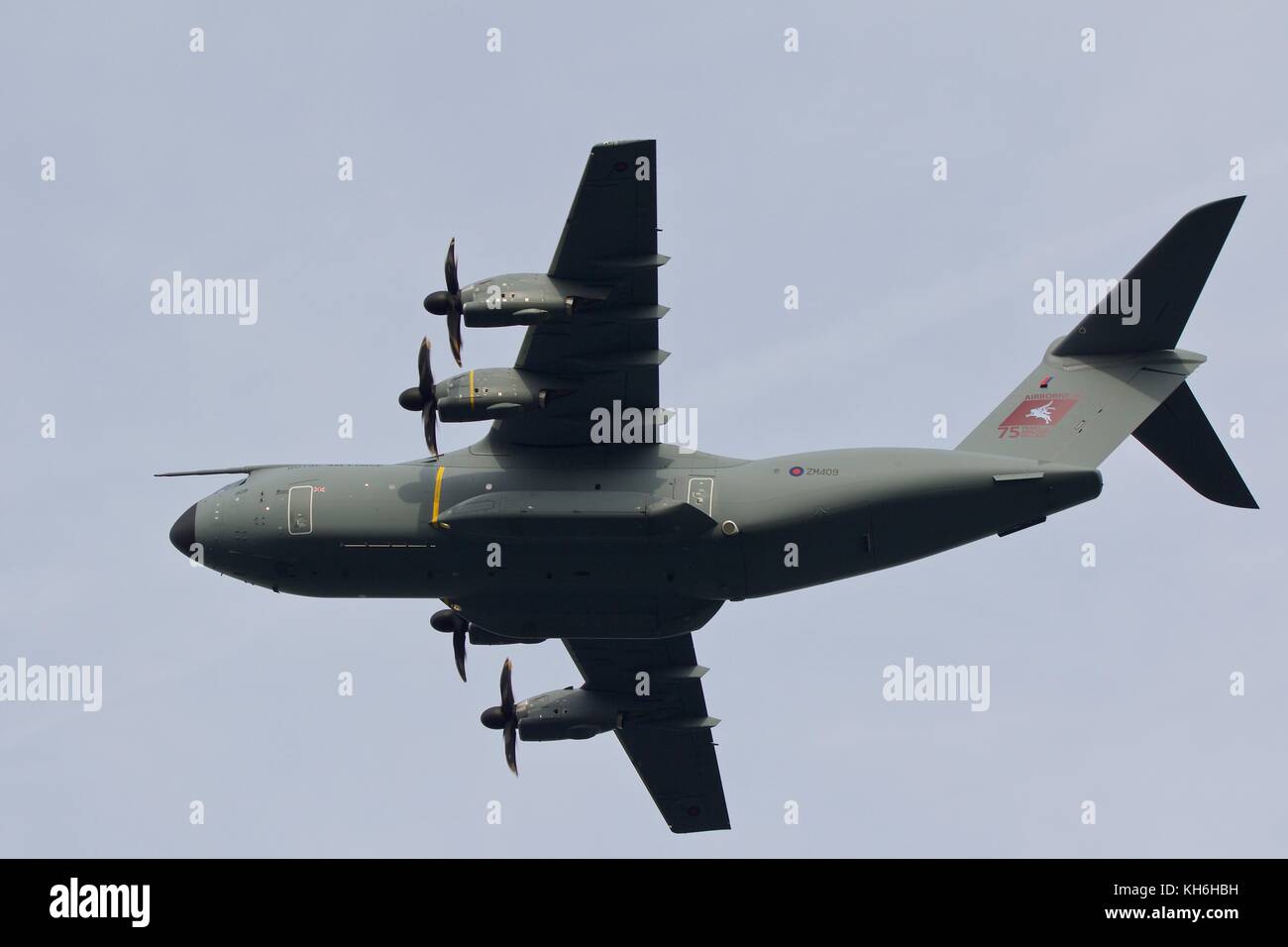 Royal Air Force Atlas Airbus A-400M is a four engined turboprop military transport aircraft. Seen at Dartmouth Royal Regatta UK.Thurs 24th August 2017 Stock Photo