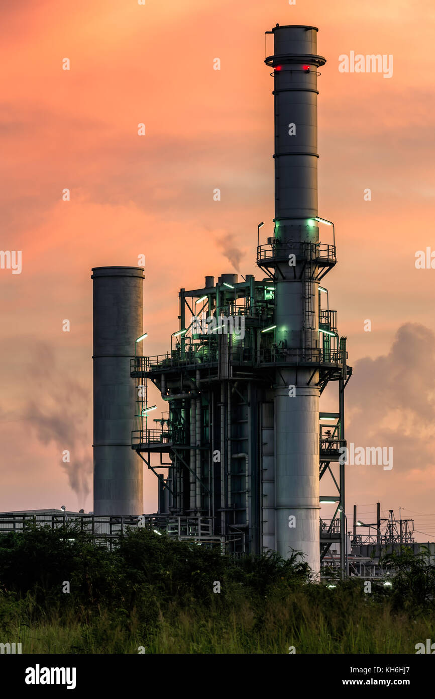 Gas turbine electrical power plant at dusk with twilight Stock Photo ...