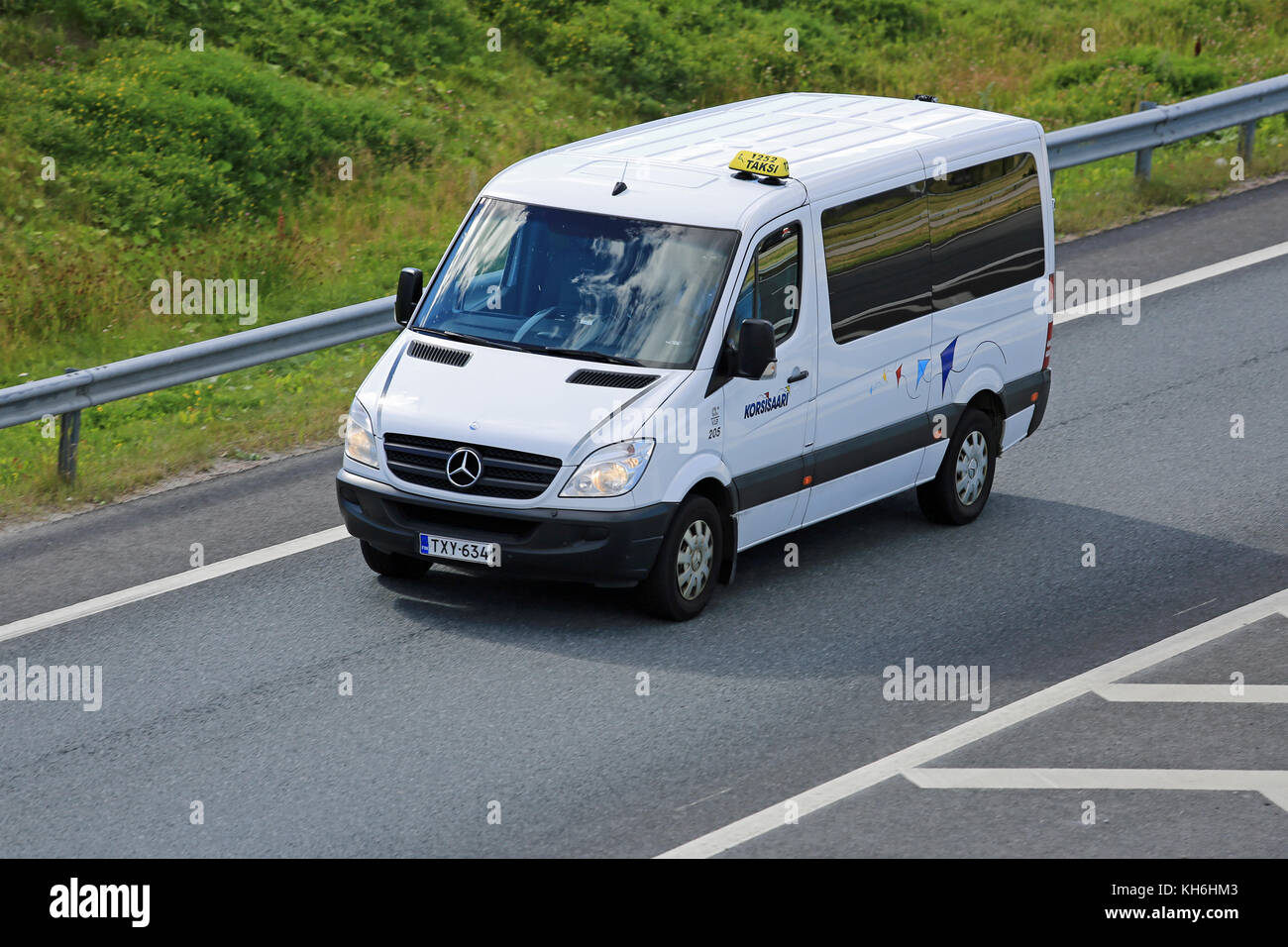 SALO, FINLAND - AUGUST14, 2015: Mercedes-Benz Sprinter minibus on the Motorway. The first generation of Sprinter was launched in Europe in 1995. Stock Photo