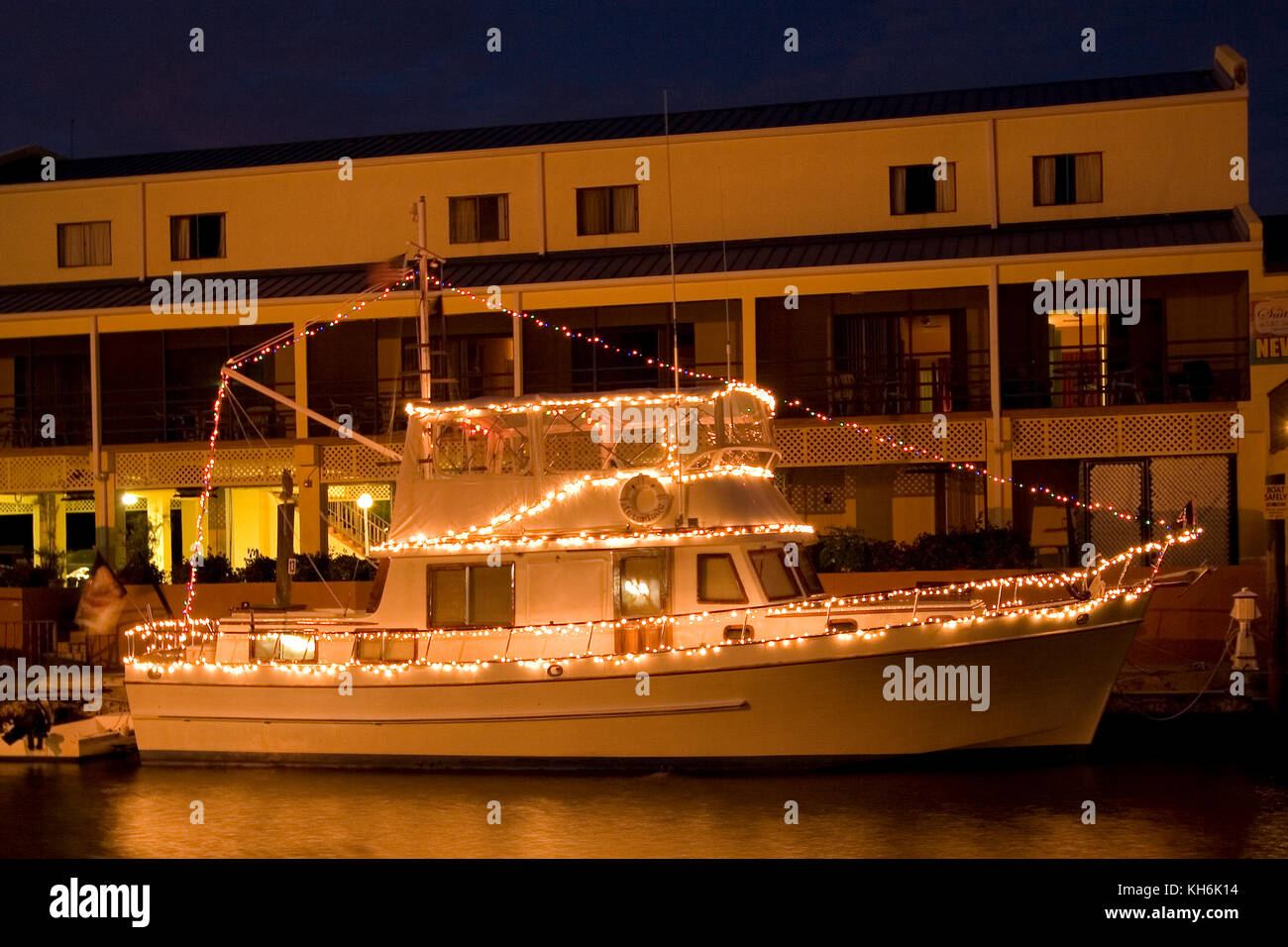 Boat decorated in Christmas Lights, Key Largo, Florida Keys Stock Photo