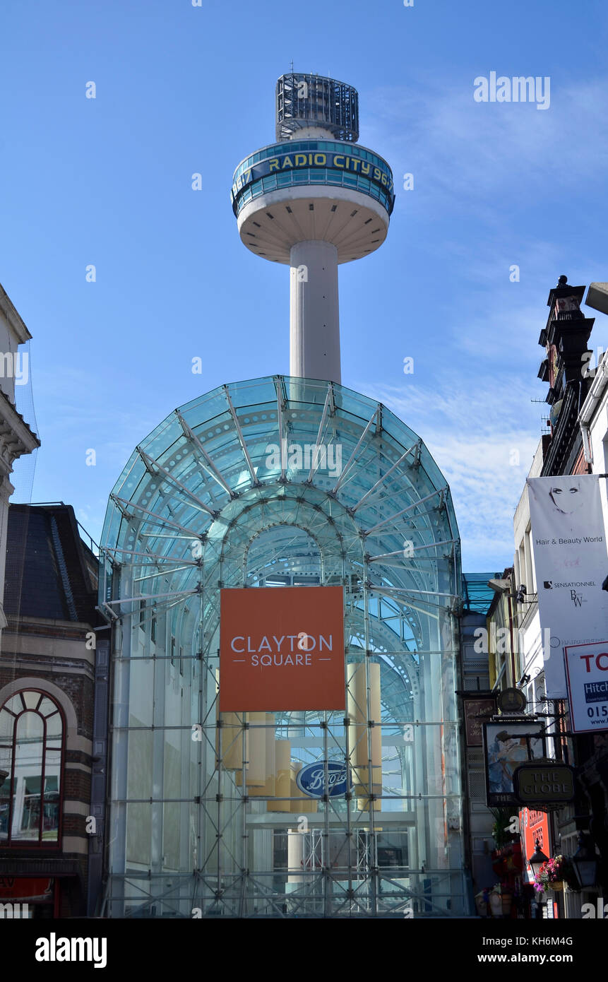 Clayton Square Shopping Centre & Radio City Tower, Liverpool, UK. Stock Photo
