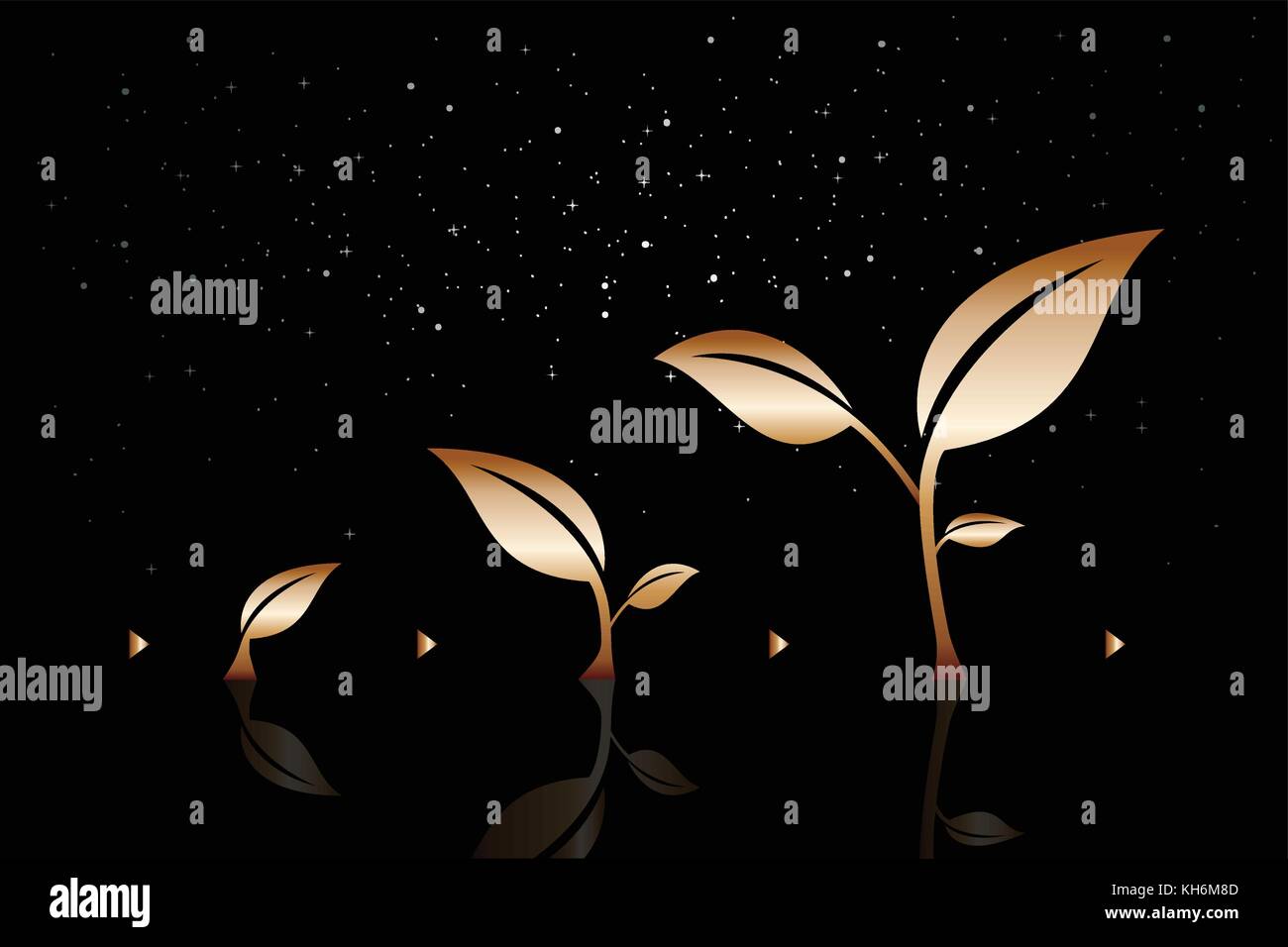 Growth of business or economy. Growing plant. Elegant gold and black background. Stock Vector