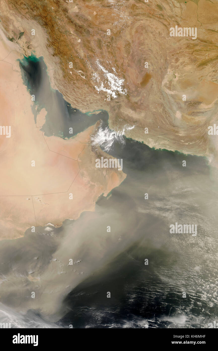A massive dust cloud hovered over the Middle East in mid-June 2008, stretching from Iraq to India and spreading south past the Arabian Peninsula. This Stock Photo