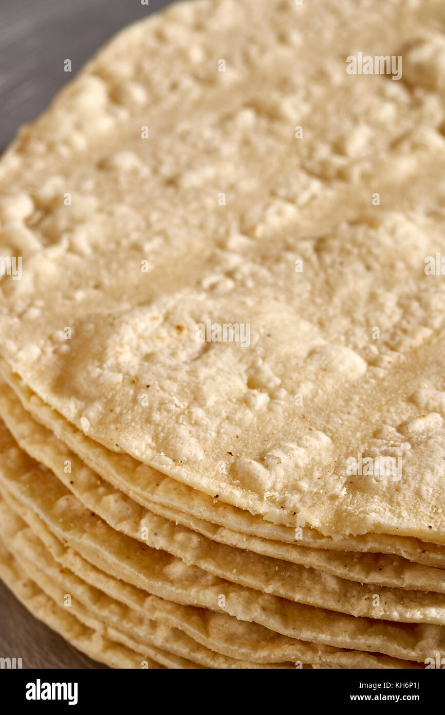 A stack of fresh corn tortillas Stock Photo