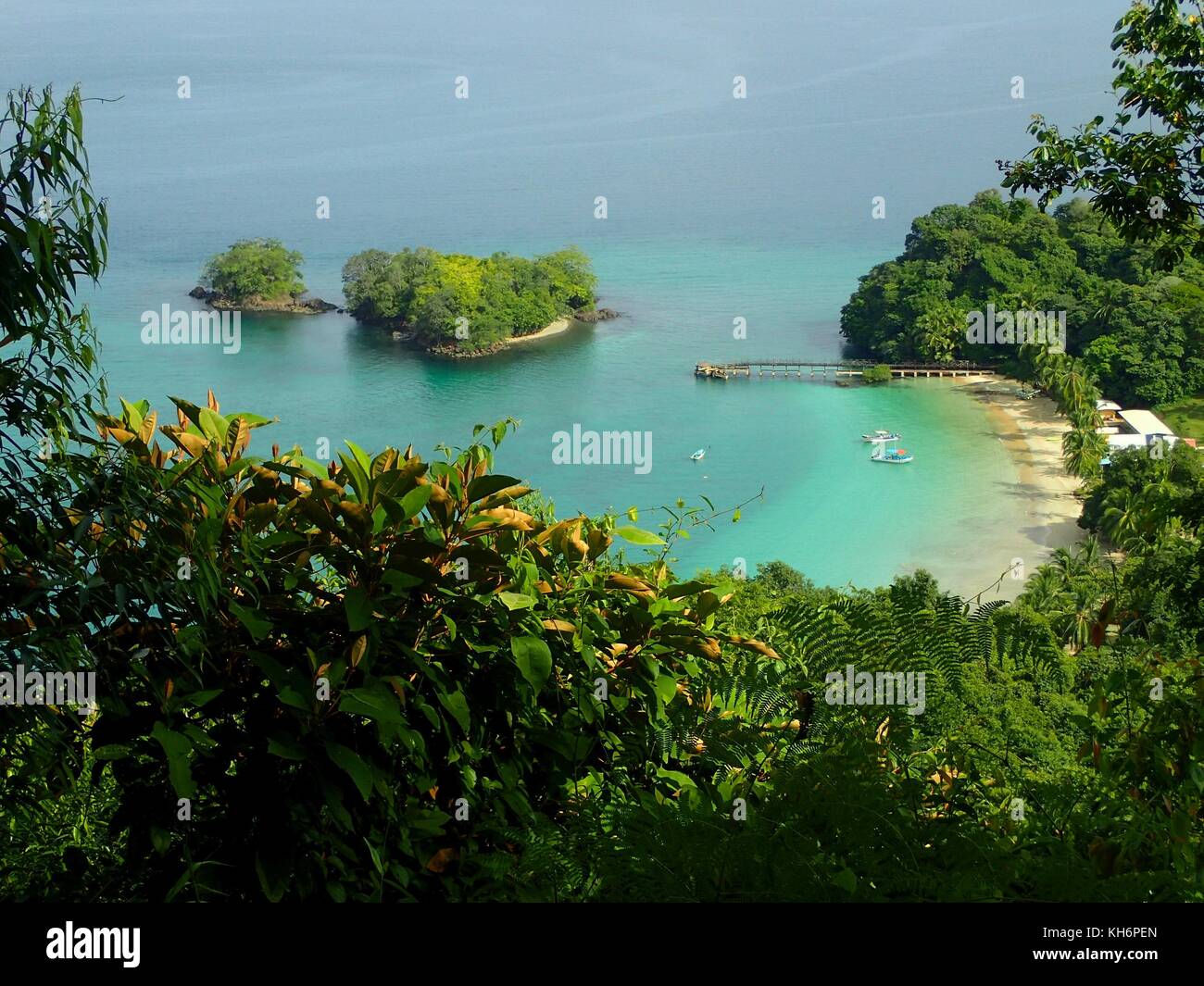 A view from elevatep point over beach in Parque Nacional de Isla Coiba ...