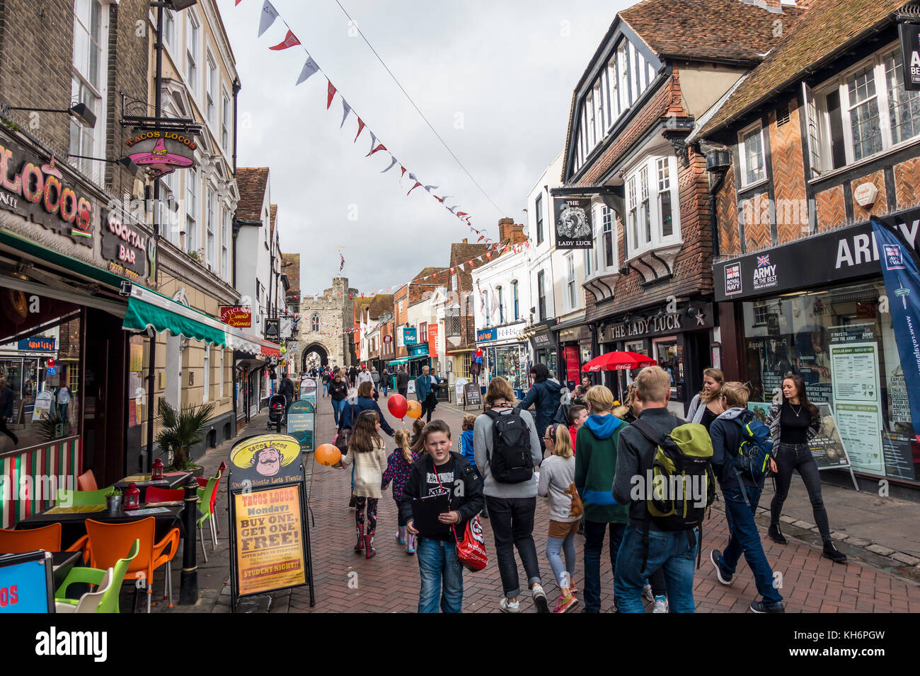 St Peters Street,Westgate Towers,Canterbury,Kent,England,UK Stock Photo