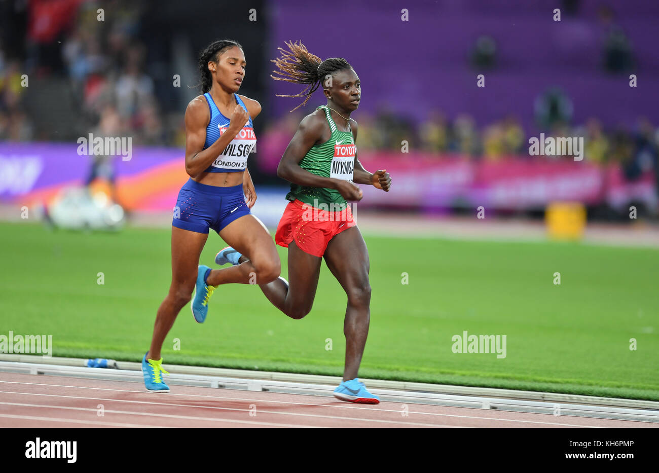 Ajee Wilson (USA, Bronze Medal), Francine Niyonsaba (Burundi, Silver Medal). 800 metres women Final. IAAF World Athletics Championships London 2017 Stock Photo