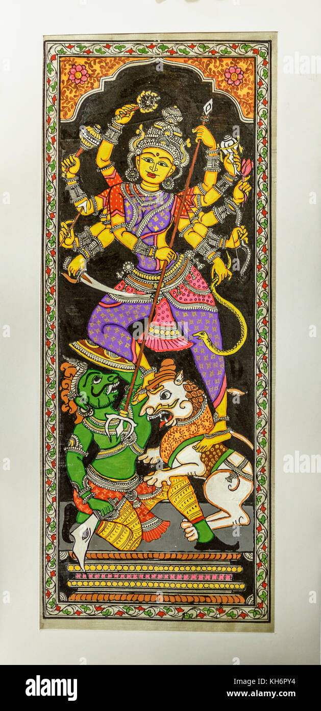 Hand drawn traditional ancient art of Hindu God and Goddess on a ...