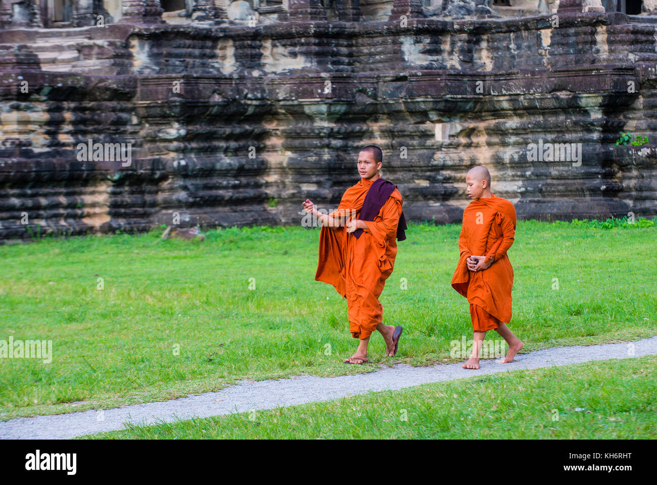 Buddhist monks at the Angkor Wat Temple in Siem Reap Cambodia Stock