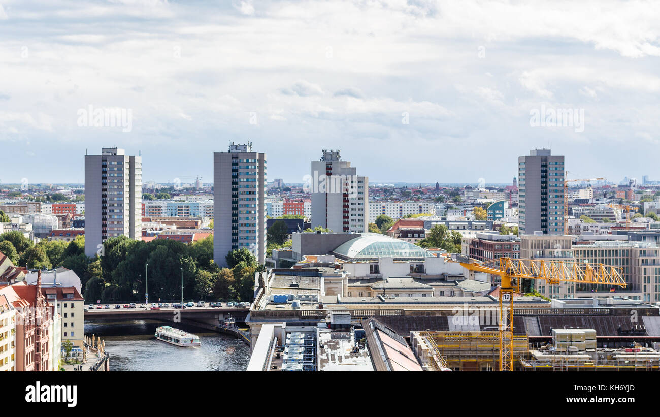 travel to Germany - above view of Berlin city with Muhlendammbrucke ...