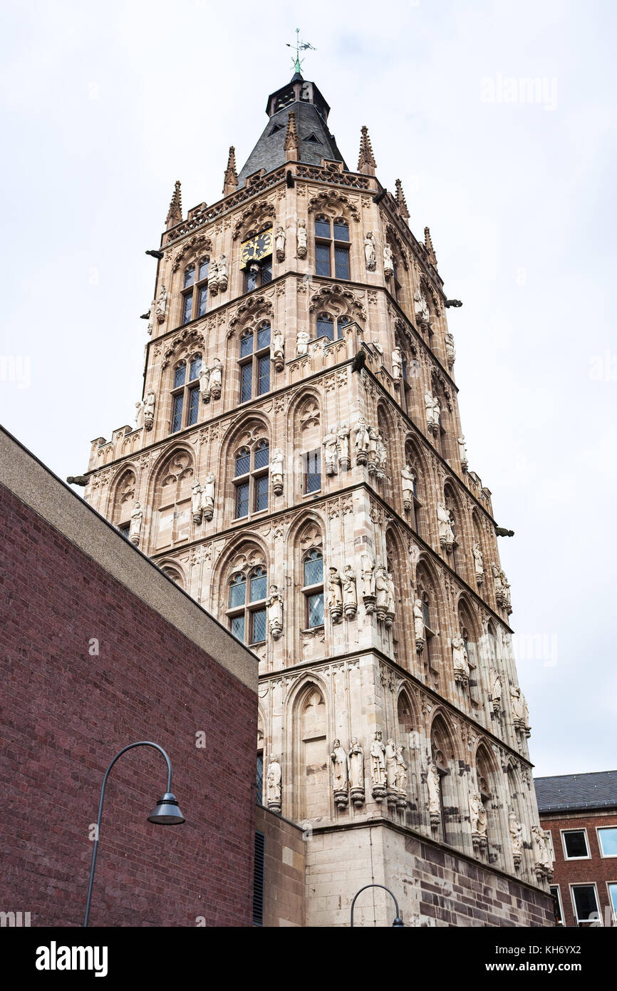 travel to Germany - tower of Kolner Rathaus (City Hall) in Cologne city in september Stock Photo