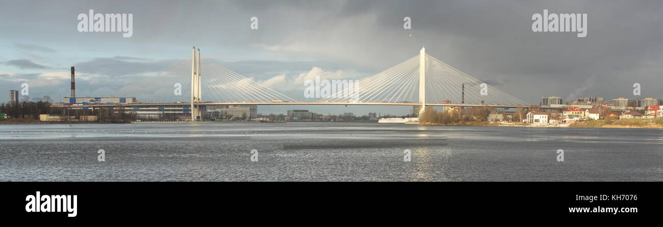 St. Petersburg  Russia  November 14, 2017 Great Obukhov Bridge in St. Petersburg, panorama Stock Photo