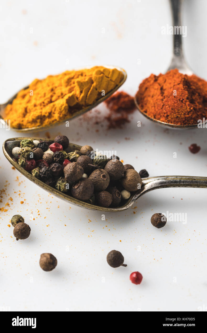 spoons with various spices Stock Photo Alamy