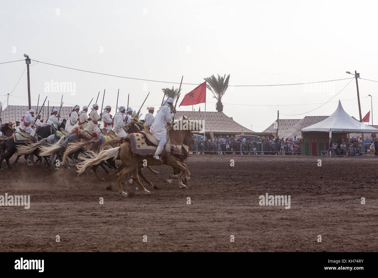 Fantasia is a traditional exhibition of horsemanship in the Maghreb performed during cultural festivals and to close Maghrebi wedding celebrations. Stock Photo