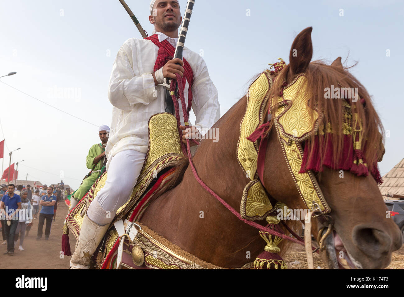 Fantasia is a traditional exhibition of horsemanship in the Maghreb performed during cultural festivals and to close Maghrebi wedding celebrations. Stock Photo