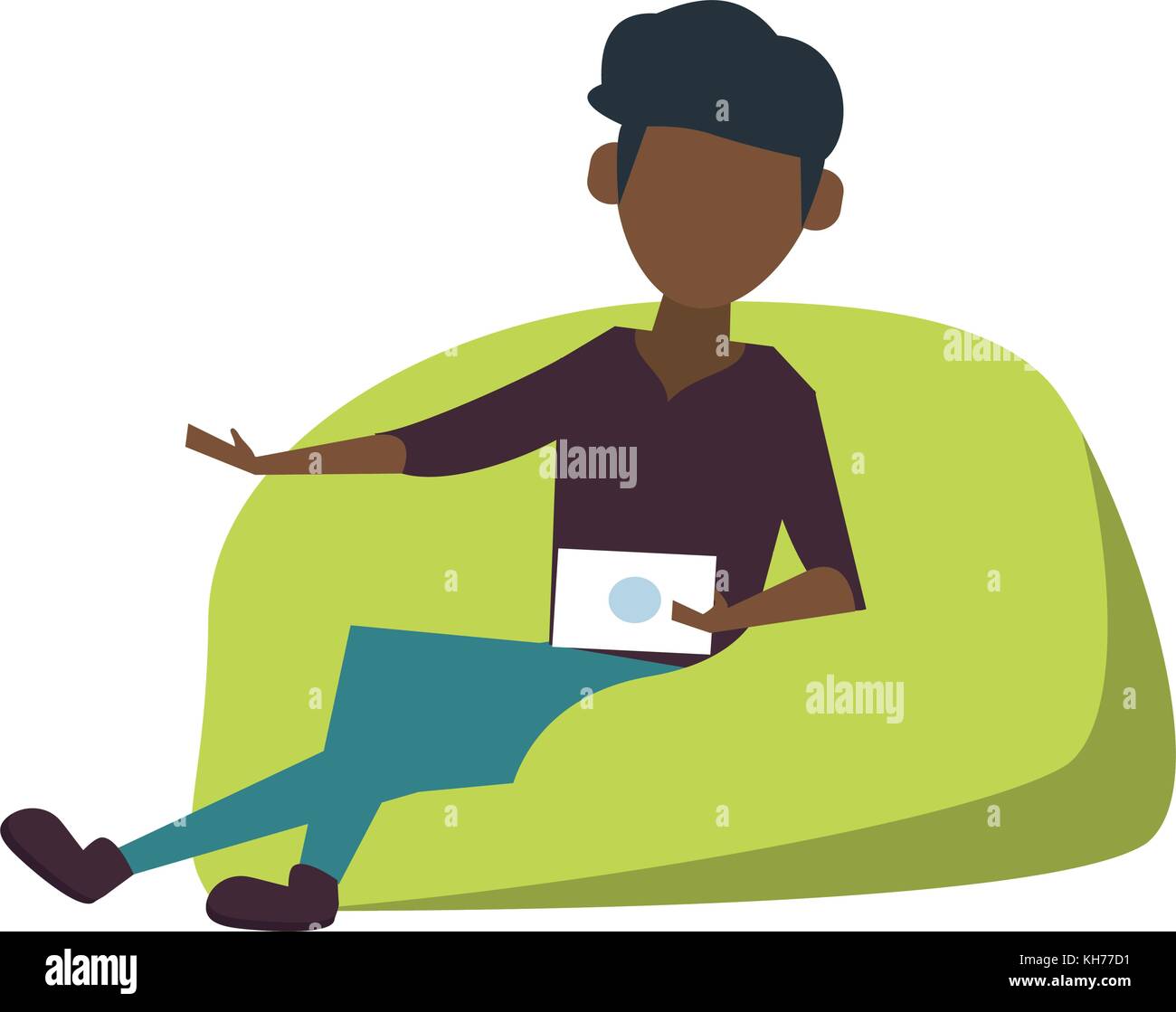 Young man sitting on bean bag Stock Vector
