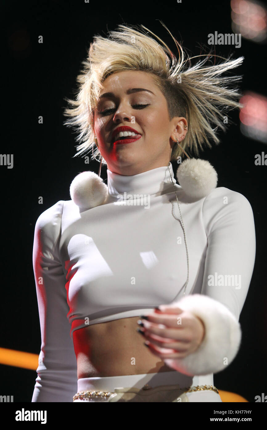 WASHINGTON, D.C. - DECEMBER 16: Miley Cyrus at Hot 99.5's Jingle Ball 2013 at The Verizon Center in Washington D.C. on December 16, 2013. Credit: mpi34/MediaPunch Inc. Stock Photo