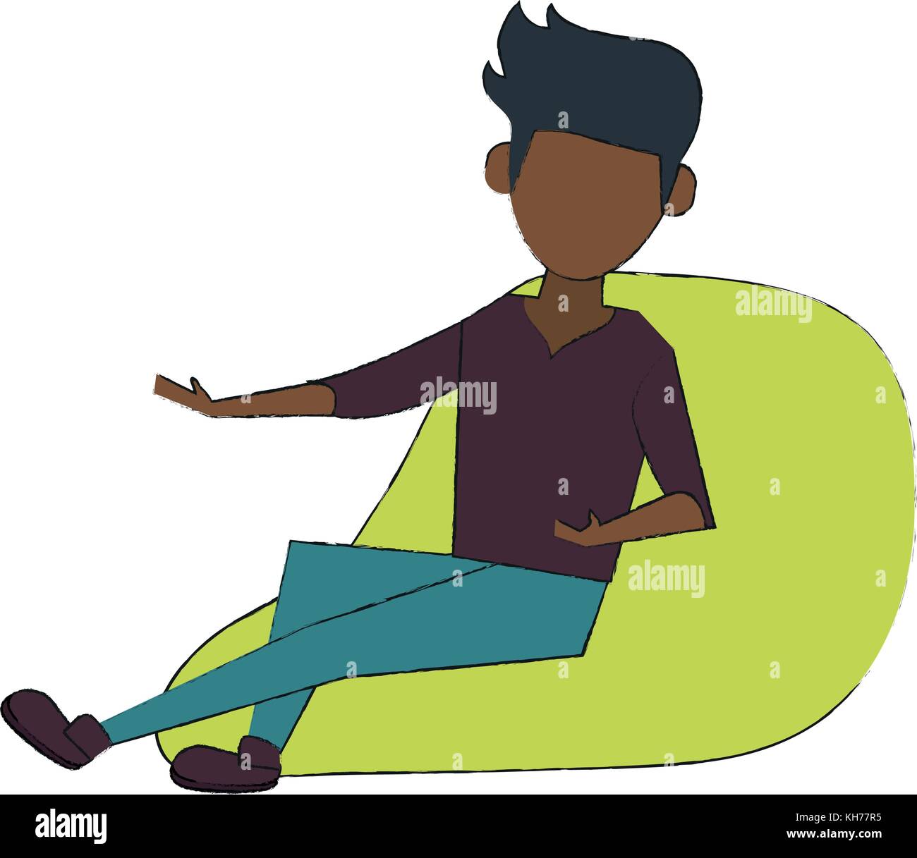 Young man sitting on bean bag Stock Vector