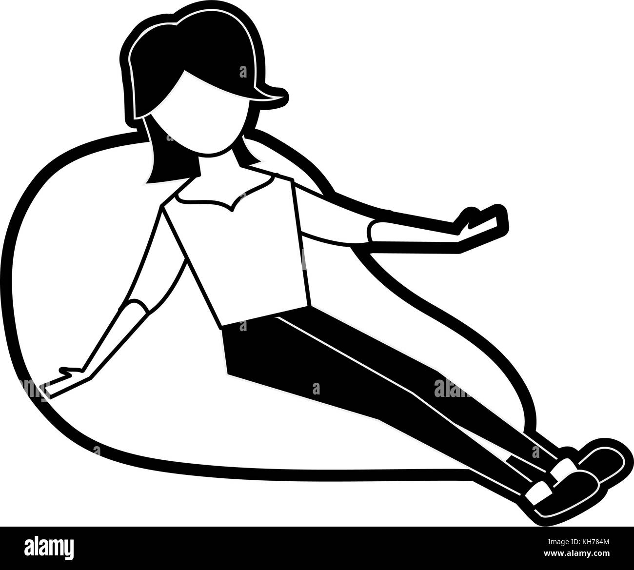 Young woman sitting on bean bag Stock Vector