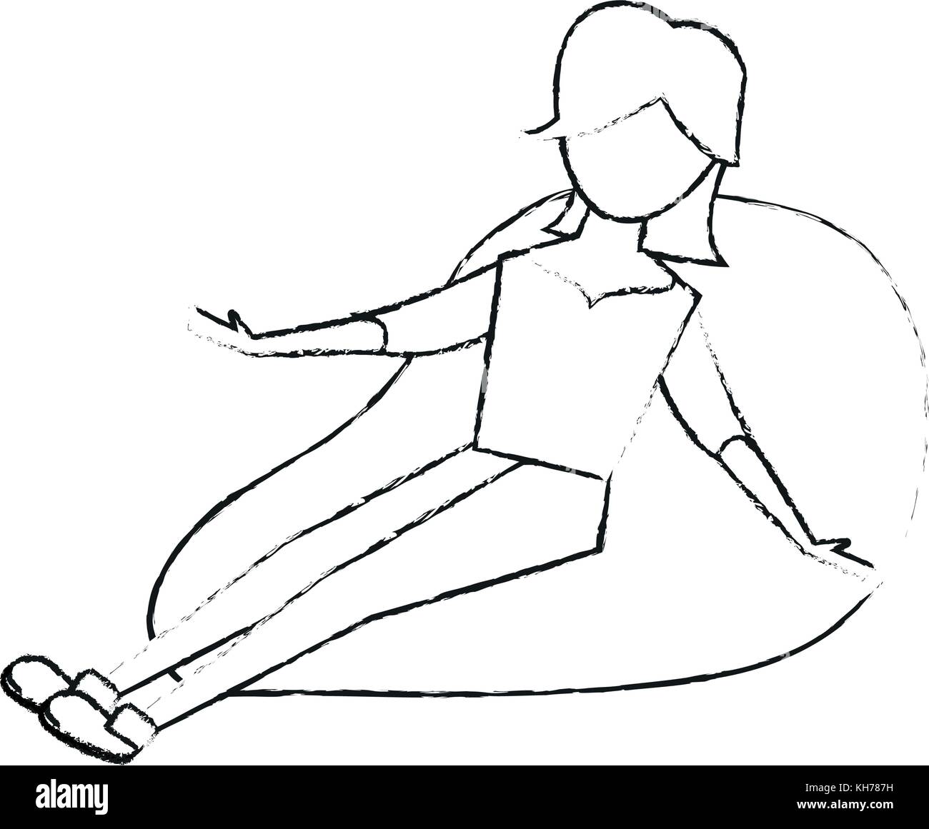 Young woman sitting on bean bag Stock Vector
