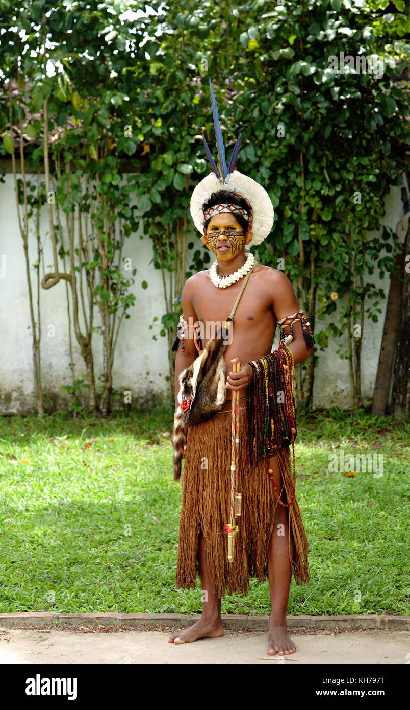 Indigenous man, Porto Seguro, Bahia, Brazil, South America. Stock Photo