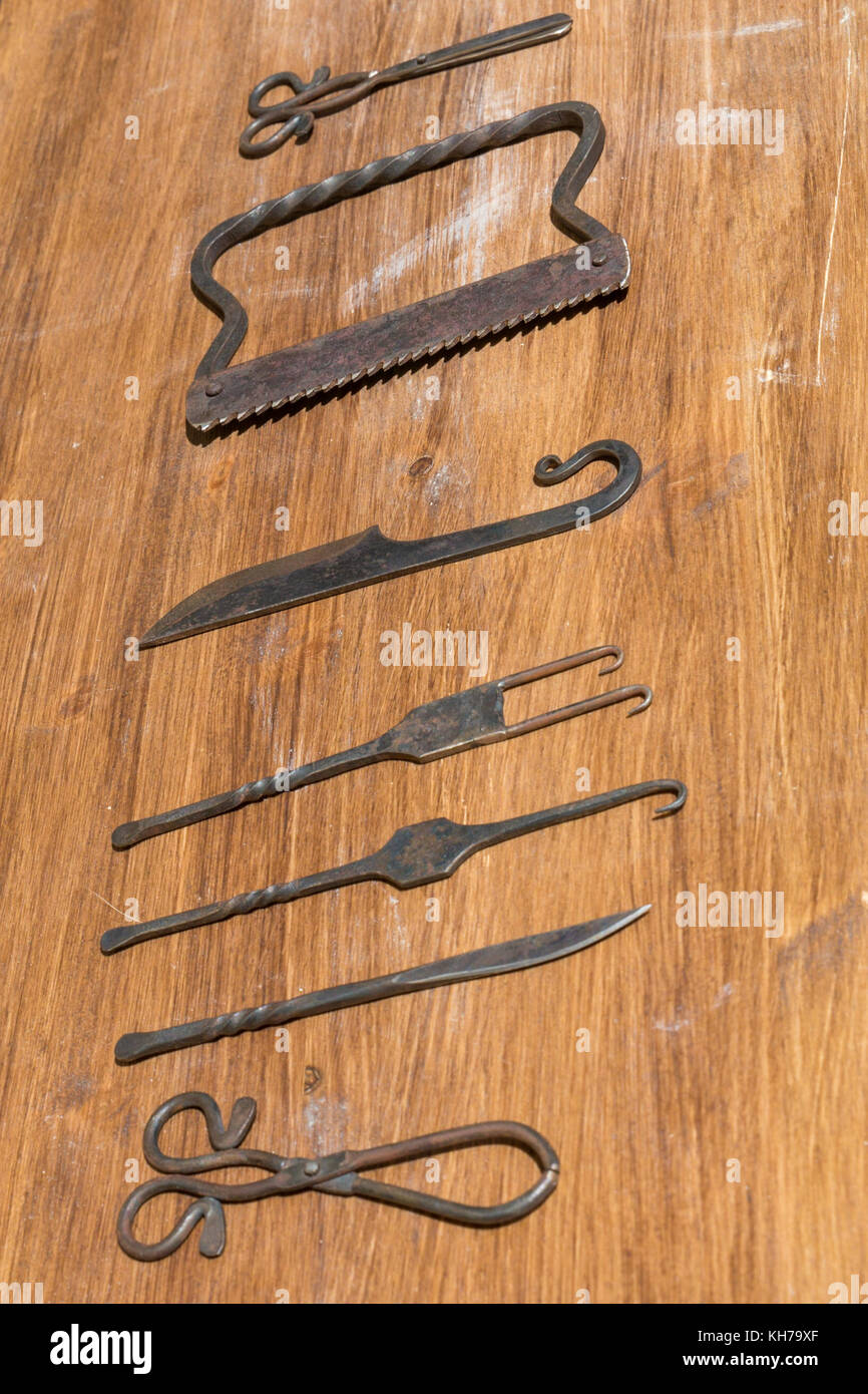 old medieval surgery doctors tools Stock Photo