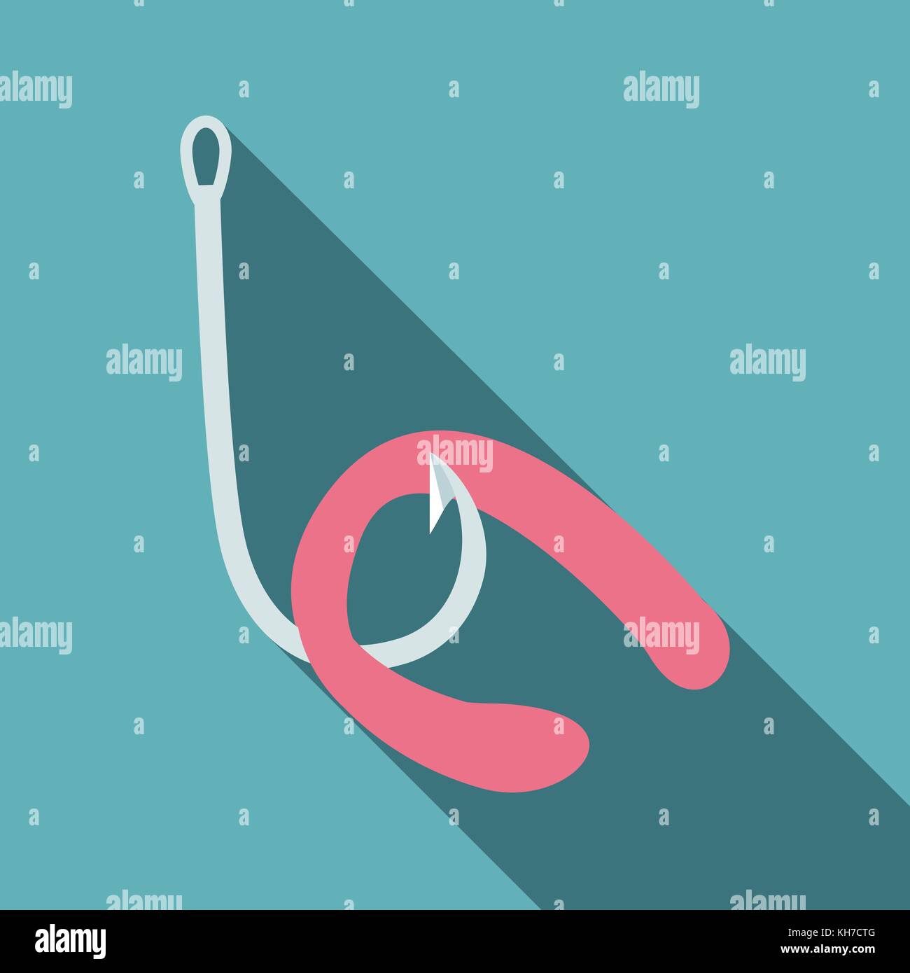 Worm on hook icon, flat style Stock Vector