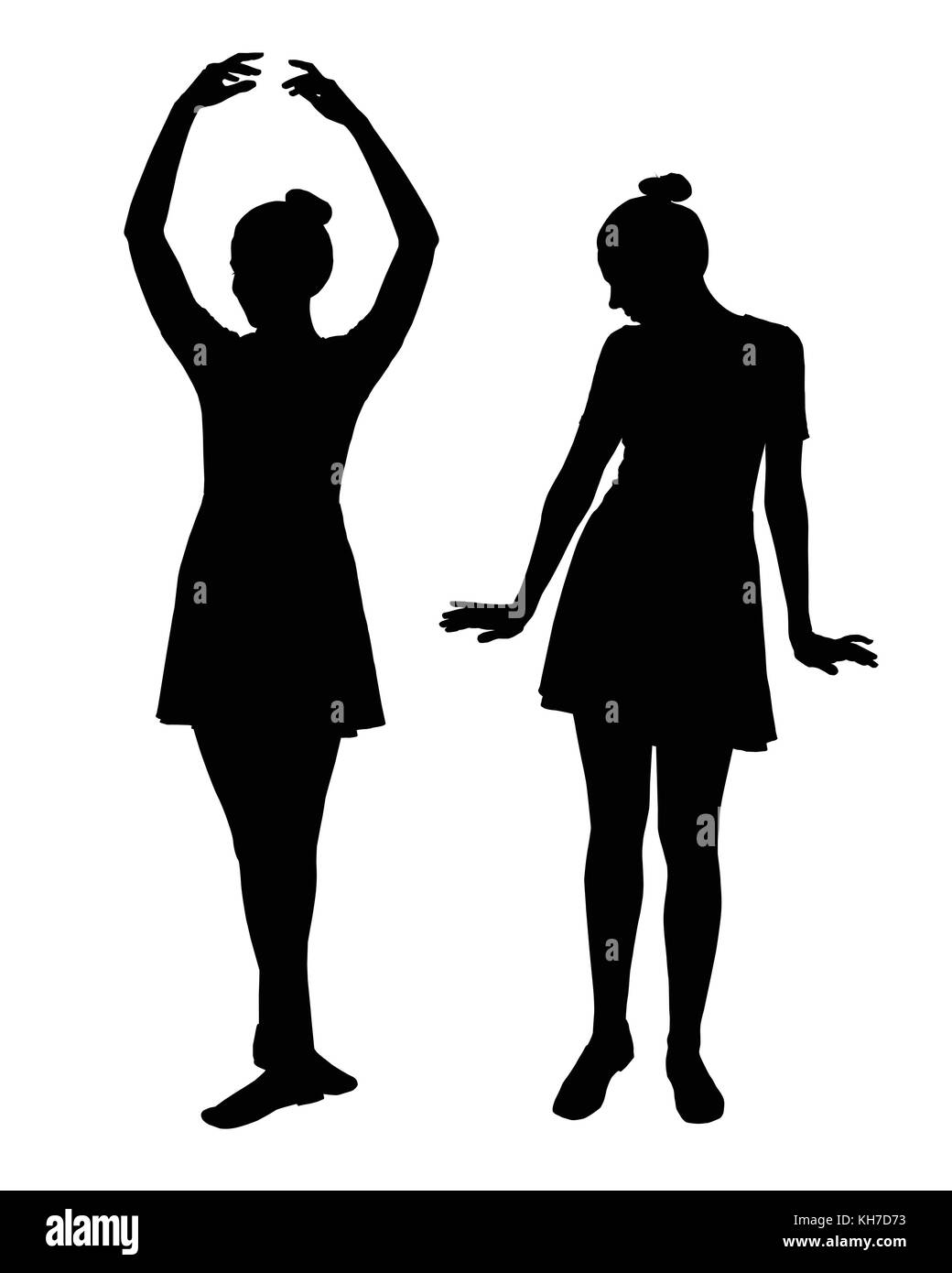 Set of realistic silhouettes of cute standing and dancing ladies, isolated on white background - vector Stock Vector